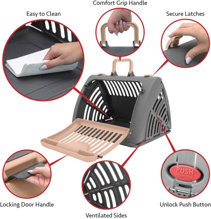 SportPet Designs Foldable Travel Cat Carrier - Front Door Plastic Collapsible Carrier Collection, Waterproof Bed