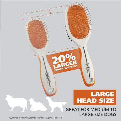 Wahl Premium Pet Double Sided Pin Bristle Brush with Patented Stacked Pin Design for Dogs - Removes Loose Hair & Stimulates the Skin while Creating a Soft Coat Shine - Model 858501