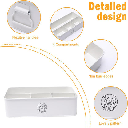 Premium 4-Compartment Dog Grooming Organizer,Metal Caddy for Pet Stuff with Handle-Powder Coated Storage Bin for Dog Cat Grooming Kit,Clippers,Brushes,Scissors & Supplies-White