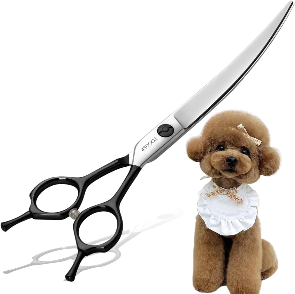 Curved Dog Grooming Scissors Professional 7" Grooming Shears for Dogs Pet Right Handed Groomer Japan 440C Stainless Steel (7 in Curved, Black)