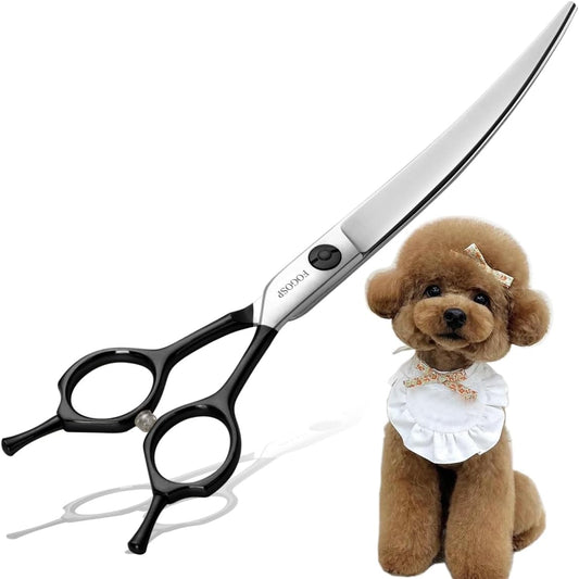 Curved Dog Grooming Scissors Professional 7" Grooming Shears for Dogs Pet Right Handed Groomer Japan 440C Stainless Steel (7 in Curved, Black)