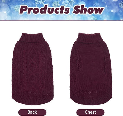 BINGPET Thermal Knitted Dog Sweater for Small Medium Large Dogs,Winter Dog Cat Coat Warm Sweartershirts Outfits,Classic Cable Knit Turtleneck Pullover Dog Jumper Coat Warm Sweartershirts