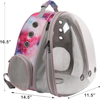 Front Expandable Cat Backpack Carrier, Fit up to 20 lbs, Space Capsule Astronaut Bubble Window Backpack for Large Fat Cat and Small Puppy, Galaxy Pink Print