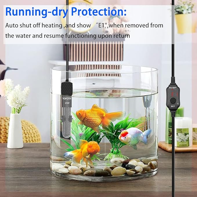 Adjustable Mini Aquarium Heater3-5 Gallons Submersible Small Fish Tank Heater 25W Digital Display Thermostat External Temperature Controller (25W)
