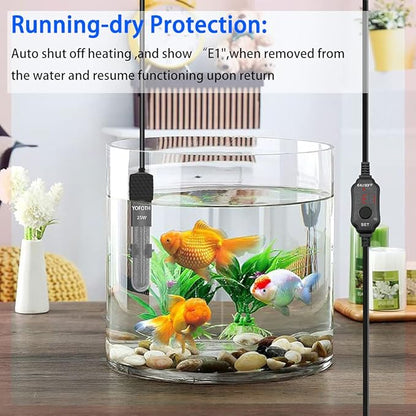 Adjustable Mini Aquarium Heater3-5 Gallons Submersible Small Fish Tank Heater 25W Digital Display Thermostat External Temperature Controller (25W)