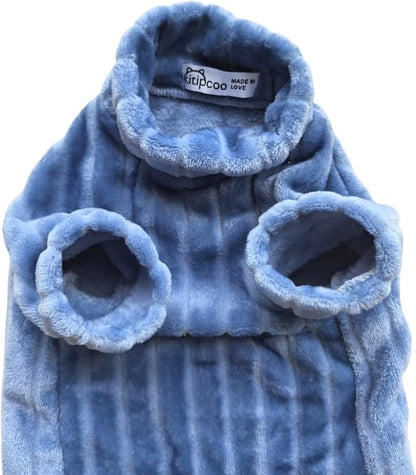 Turtleneck Sweater for Sphynx Cat Soft Coral Fleece Cat Clothes Thick Winter Warm Outfit Coat for Hairless Cats and Small Dogs Apparel with Sleeves (Blue, S (3-5 lbs))