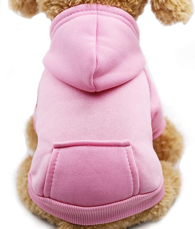 Jecikelon Winter Dog Hoodie Sweatshirts with Pockets Warm Dog Clothes for Small Dogs Chihuahua Coat Clothing Puppy Cat Custume (Pink, Medium)