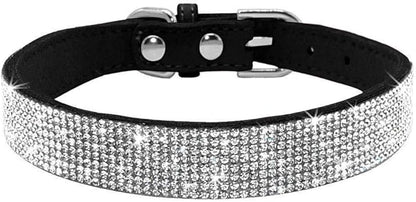 Rhinestone Dog Collar, Cute Dazzling Sparkling Soft Suede Leather Adjustable Pet Dog Cat Collar Crystal Diamond for Puppy Small Medium Large Dogs (XS:21-26cm, Black)