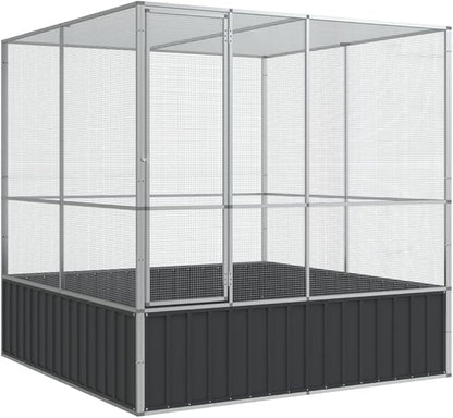 Steel Aviary Silver, Steel Bird Cage, Outdoor Aviary Parrot Cage Wide Flight Metal Birdcage, 83.1"x81.5"x83.5" Steel,-112