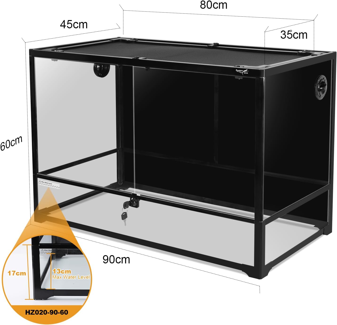 Glass Reptile Terrarium 24" x 18"x 36"Front Opening Chameleon Cage ull View Glass Terrarium Tank with Double Hinge Door for Reptiles Amphibians, Bearded Dragon Gecko Lizard Snake
