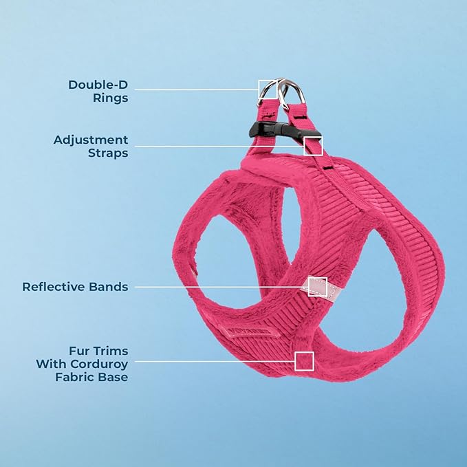 Voyager Step-in Plush Dog Harness – Soft Plush, Step in Vest Harness for Small and Medium Dogs by Best Pet Supplies - Harness (Fuchsia Corduroy), S (Chest: 14.5-16"), 206T-FU-S