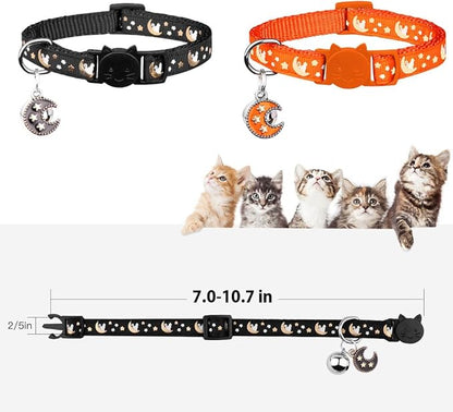 2Pcs Breakaway Cats Collars Cat Collars for Boy & Girl Cats Adjustable Kitten Collars with Bell,Black+Tangerine