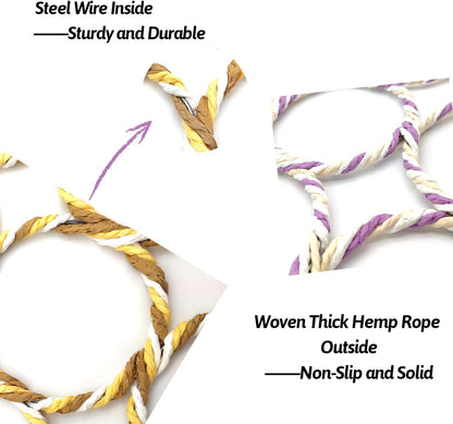 BNOSDM 4 Packs Bird Hemp Rope Net Swing Climbing Rope Net for Birds Parrot Ladder Macaw Hanging Hammock Activity Toy for Rats Parakeet Cockatiel Cockatoo Conure African Grey Budgie