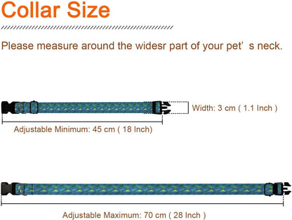 Green Dinosaur Blue Dog Collar Pet Neck Strap for Small Medium Large Dogs Soft Adjustable Buckle