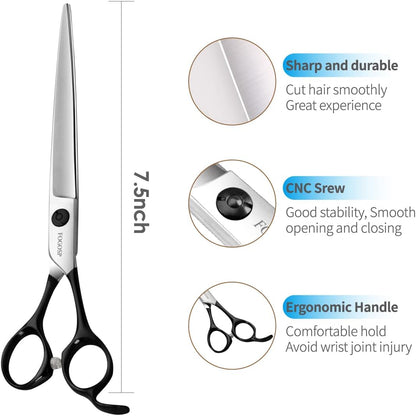 Professional Dog Grooming Scissors Straight 7.5" Pet Grooming Shears for Cutting Small Dogs Cat Thick Hair Japan 440C Stainless Steel Right Handed(7.5in Straight,Black)