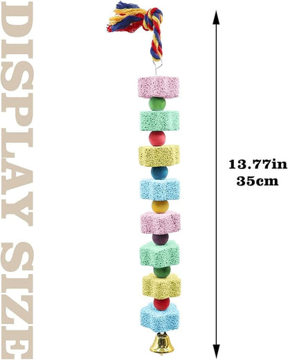 2 Pack Bird Chewing Toy, Colorful Parrot Beak Grinding Calcium Stone with Bells, Cage Accessories for Cockatiels Parakeets Parrots Budgies Lovebirds Rat Hamster Chinchilla Rabbit Bunny African Grey