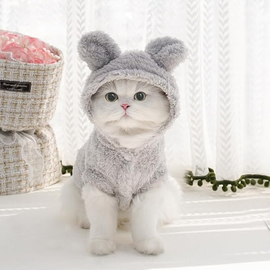 Cat Bunny Ears Costume Cute Dog Kitten Hoodies Sweater Rabbit Ears Puppy Pet Apparel (X-Large,Gray)