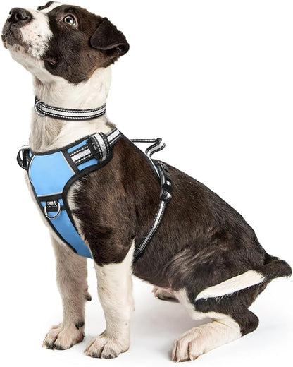 WINSEE Dog Harness No Pull, Pet Harnesses with Dog Collar, Adjustable Reflective Oxford Outdoor Vest, Front/Back Leash Clips for Small, Medium, Large, Extra Large Dogs, Easy Control Handle for Walking