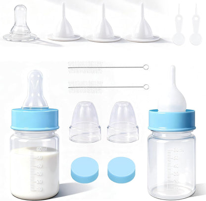 DEMORA Kitten Bottle Feeding Kit, Graduated Nursing Feeding Bottles for Pet Kitten Puppy Hamster Rabbit with Two Kinds of Replaceable Nipples Feeder (Clear, 2 oz)
