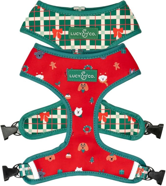 Lucy & Co. Cute Reversible Dog Harness Walking Halter - Best Designer Pet Harnesses for XS - XL Dogs - Padded Adjustable Vest for Easy Walking- Happy Howlidays - Seasonal - XSmall