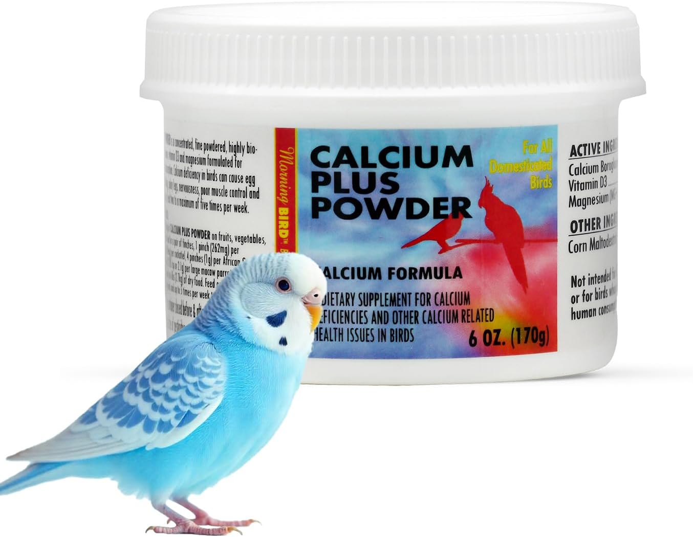 Morning Bird Calcium Plus Powder for Birds 6 oz – Calcium Supplement with Vitamin & Protein Powder – Supports Bone Health, Muscle Function & Digestive Balance – Easy-to-Mix Calcium Formula