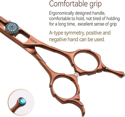 Curved Dog Grooming Scissors 7.5'' Downward 30° Professional Pet Grooming Trimming Shears for Dogs Teddy High Cobalt Alloy Steel for Right Handed Groomers (7.5, Chocolate Curve)