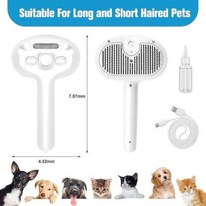 Steam Brush for Cats,4 in 1 Cat Steam Brush,Self-Cleaning Slicker Brushes for Dogs,Pet Spary Hair Removal Comb for Grooming Massage,Recharegable Cat Dog Hair Remover for Long&Short Haired Dogs White