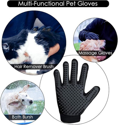 Upgrade Version Pet Grooming Glove - Gentle Deshedding Brush Glove for Dogs, Cats & Horses with Long and Short Fur - Efficient Pet Hair Remover Mitt - Enhanced Five Finger Design - 1 Pair (Black)