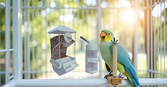 Automatic Bird Feeder for Cage(3ps) No Mess Bird Water Dispenser Clear No Spill Budgie Feeder Cage Accessories for Small Parrots, Cockatiels, Finches, Lovebirds (White Pointed tip 002)