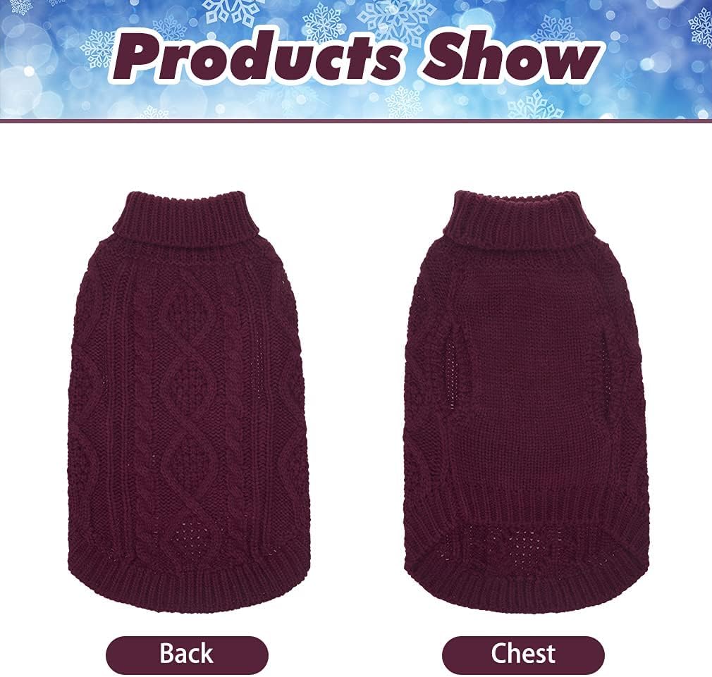 BINGPET Thermal Knitted Dog Sweater, Winter Dog Cat Coat, Warm Sweater for Small Medium Large Dogs, Classic Cable Knit Turtleneck Pullover, Purple, Large, 100% Acrylic, Machine Wash