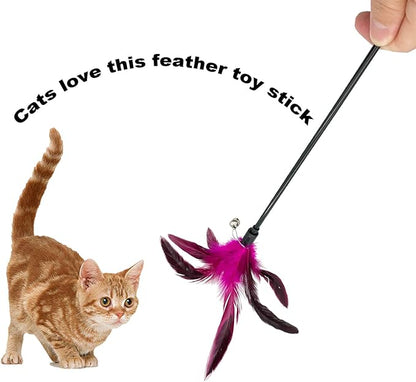 Cat Wand Toy Feather Stick Cat Toys, 6 Pieces Interactive Cat Toy Feathers Wand for Indoor Cats (A)