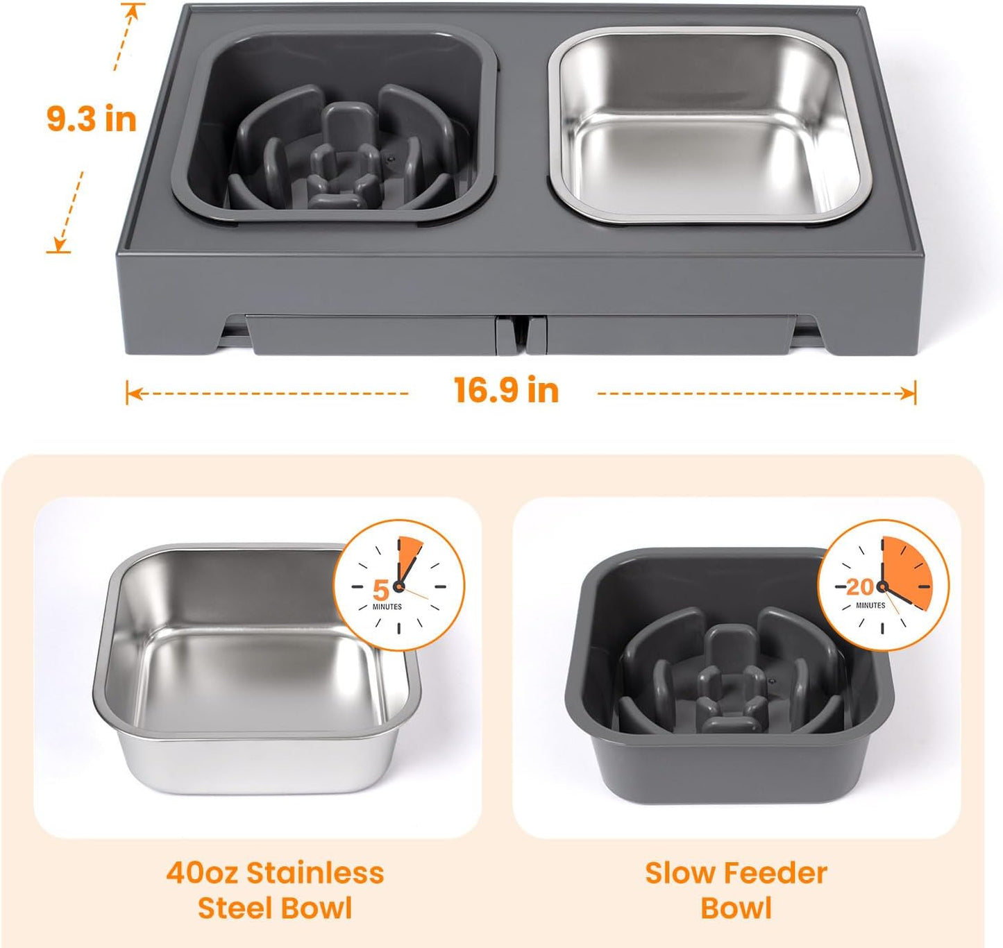 Heeyoo Elevated Dog Bowls, 5 Adjustable Heights Raised Pet Bowls, Adjusts to Height 3.2" to 12.2" for Small Medium Large Dogs