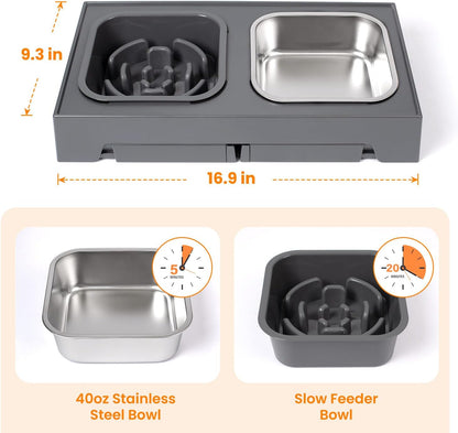 Heeyoo Elevated Dog Bowls, 5 Adjustable Heights Raised Pet Bowls, Adjusts to Height 3.2" to 12.2" for Small Medium Large Dogs