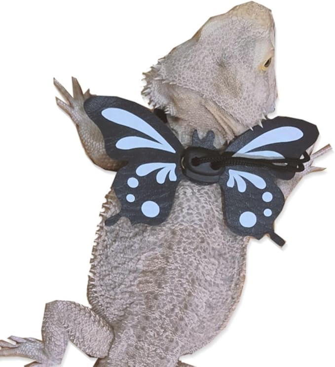 Bearded Dragon Leash and Harness - Adjustable 3 Size Pack Leather Butterfly Wings Harness Set, Lizard Costume Outdoor Walking Lead Control Rope for Iguana Gecko (Blue)