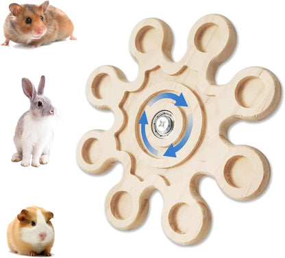 KABASI Rotating Natural Wood Chinchilla Chew Toys, Interactive Enrichment Rat Enrichment Toys for Teeth Grinding, Hanging Exercise Chinchilla Cage Accessories Snowflake Wheel for Hamster Guinea Pig