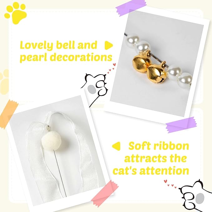 Interactive Cat Toys - 4-in-1 Cat Teaser Wand Toy and Feather Toys Refills for Indoor Cats to Chase and Exercise Design for Large and Small Cats