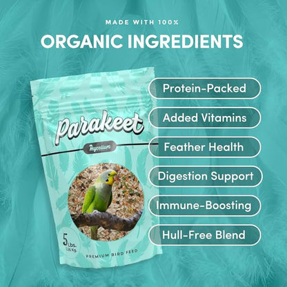 Mycelium Premium Parakeet Protein | Bird Food for Parakeets & Budgies | High-Protein Seed Blend with Corn, Buckwheat, Safflower, Sunflower & Pumpkin | Organic & Non-GMO | High-Nutrient 5 lb Bag