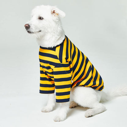 Dog Cotton Shirts for Small and Large Dogs Rugby Striped T-Shirts Soft Breathable Dog Shirt pet Clothes (X-Large, Yellow/Navy)