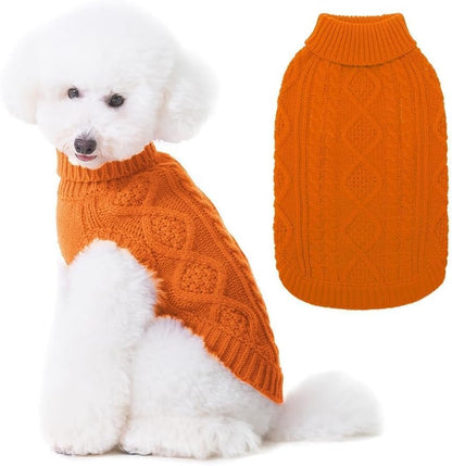 BINGPET Thermal Knitted Dog Sweater for Small Medium Large Dogs,Winter Dog Cat Coat Warm Sweartershirts Outfits,Classic Cable Knit Turtleneck Pullover Dog Jumper Coat Warm Sweartershirts