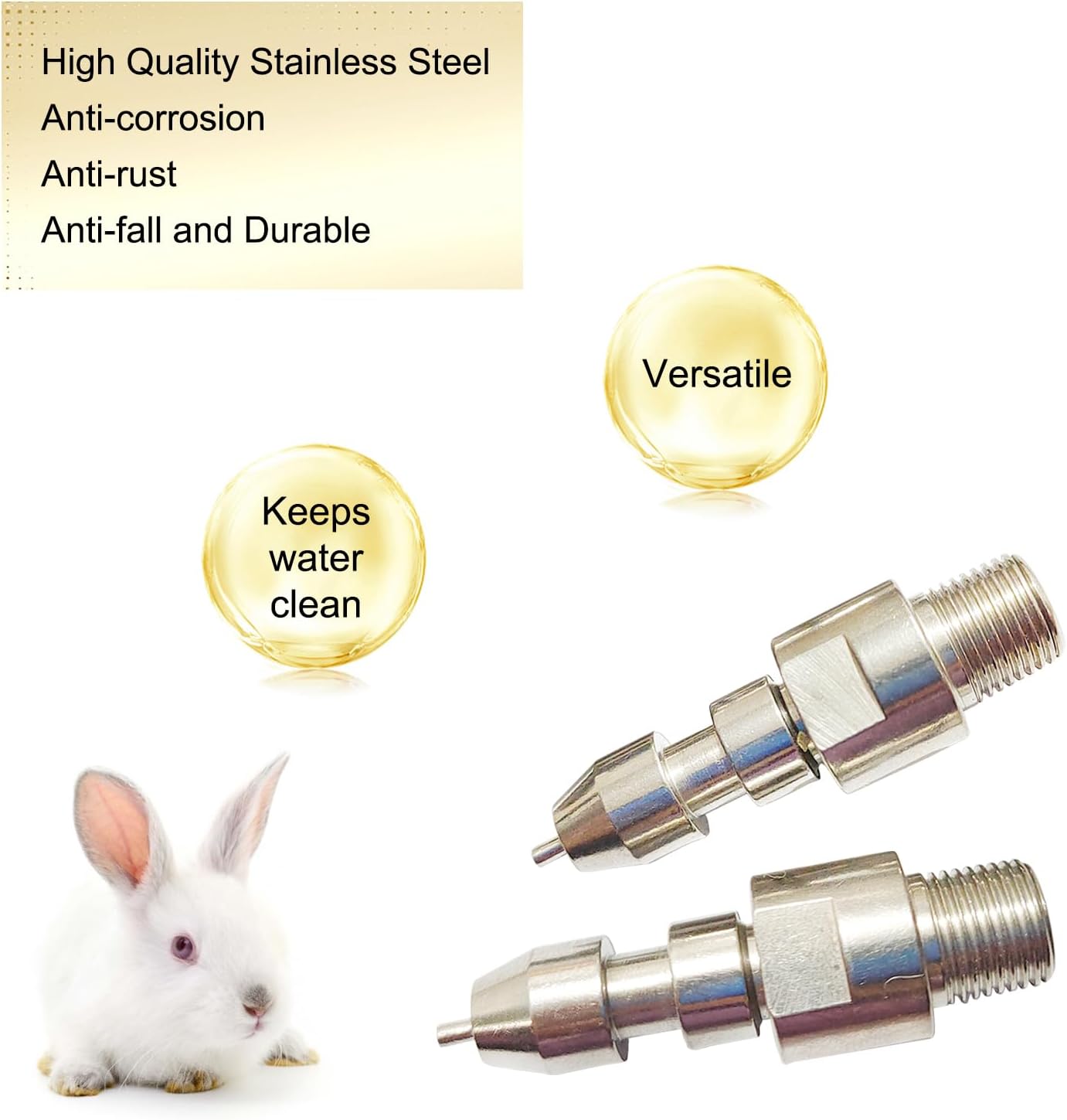 Stainless Steel Rabbit Water Nipples Feeder Automatic Watering System Kit for Guinea Pigs Ferrets and Other Rodent Small Animals (6PCS)