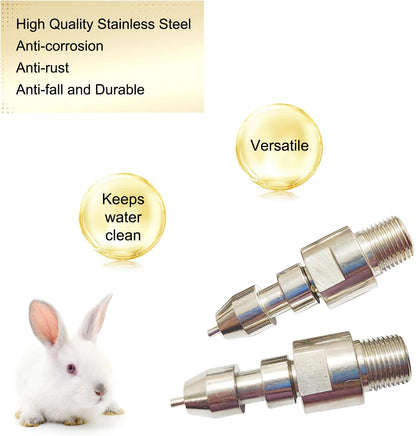Stainless Steel Rabbit Water Nipples Feeder Automatic Watering System Kit for Guinea Pigs Ferrets and Other Rodent Small Animals (6PCS)