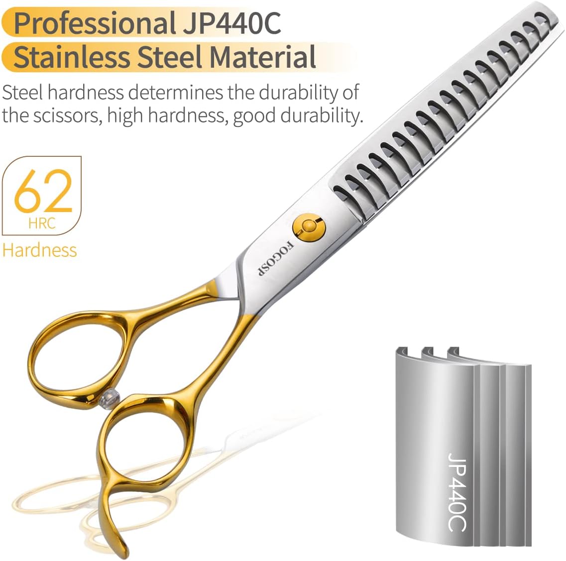 Dog Thinning Shears for Grooming 6.75" Chunker Shears Quickly Thinning Thick Hair Professional Dog Grooming Scissors for Small Dogs Right Handed Groomer Japan 440C 18 Teeth(Chunker, Gold)