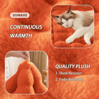 Cat Beds for Indoor Cats Faux Fur Pet Pad Mat Plush Kitten Bed with Non-Slip Bottom for Carriers/Couch Dog & Puppy Friendly 23 x 15 Inch Small Orange