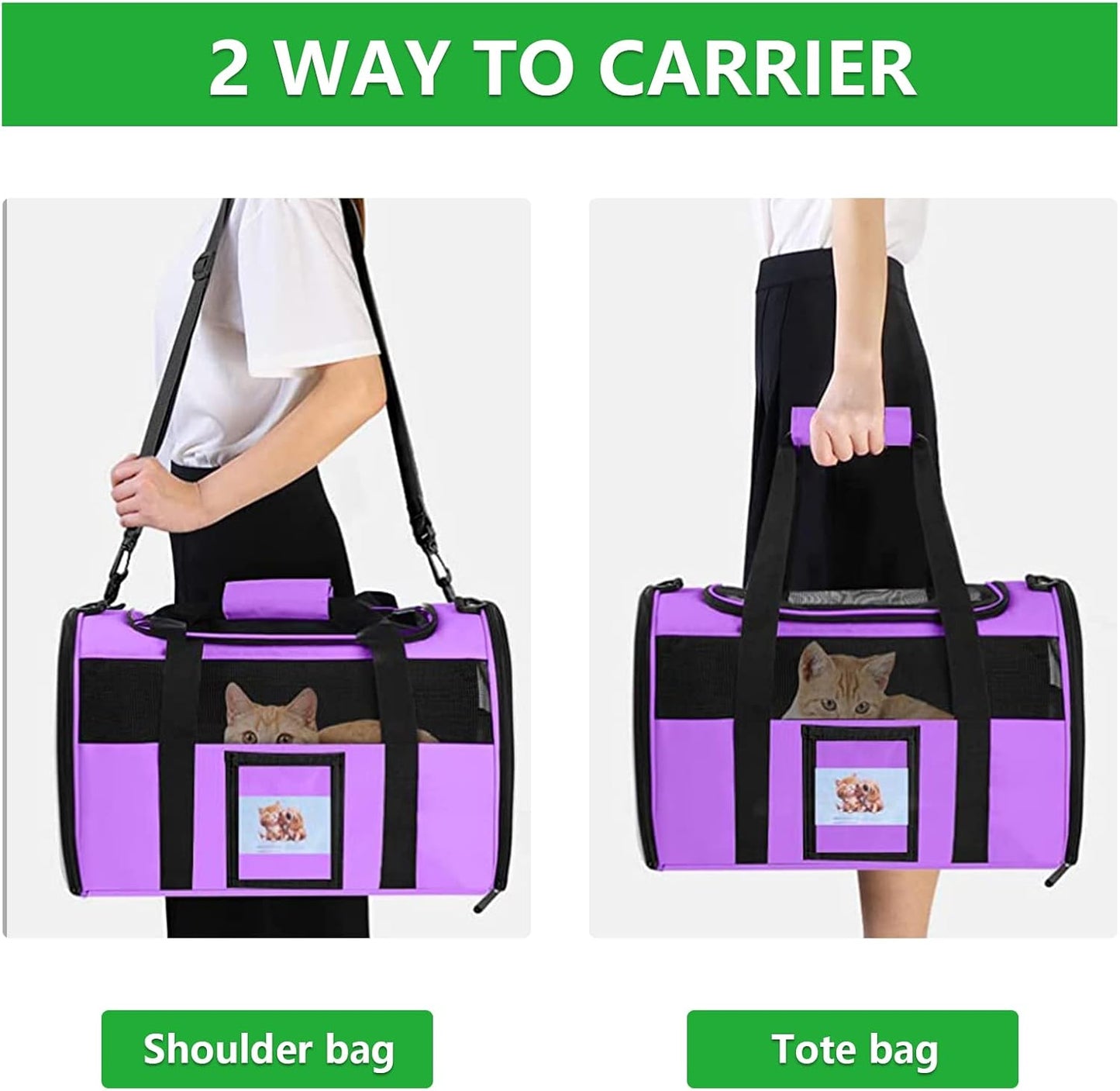 Large Cat Carrier Soft Sided Pet Carriers for Large Cats Under 25 lbs, 20" Dog Carrier Cat Carrier for 2 Cats Travel Carrier, Purple
