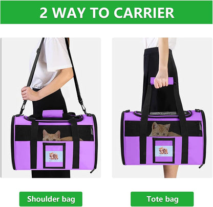 Large Cat Carrier Soft Sided Pet Carriers for Large Cats Under 25 lbs, 20" Dog Carrier Cat Carrier for 2 Cats Travel Carrier, Purple