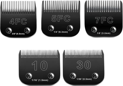10 Blades Dog Grooming Blades Compatible with Andis/Oster A5/Wahl KM-10 Series Dog Clippers,Detachable Clipper Replacement Blade,Black (5PCS Black-#10+30+4FC+5FC+7FC)