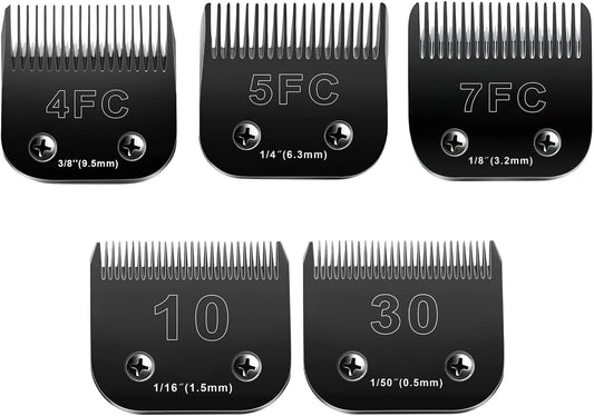 10 Blades Dog Grooming Blades Compatible with Andis/Oster A5/Wahl KM-10 Series Dog Clippers,Detachable Clipper Replacement Blade,Black (5PCS Black-#10+30+4FC+5FC+7FC)