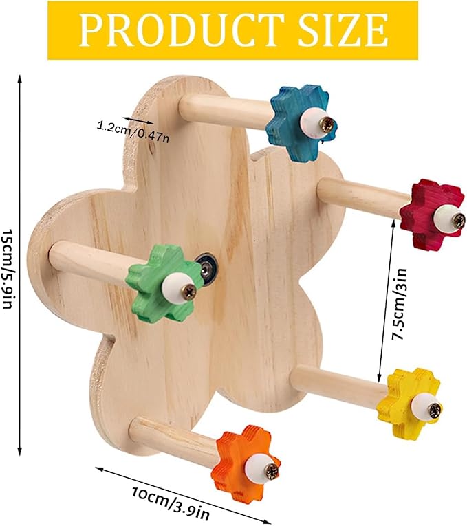 Bird Toy Rotating Perch Toy, Wooden Parrots Ferris Wheel Toy with 5 Colors Flower Holder Perches, Hanging Bird Stand Cage Accessories for Parakeet Parrot, Cockatiel, Budgerigar,Conure, Lovebirds (C)