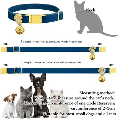 Personalized Breakaway Cat Collars - Magnetic Buckle, Bell - Safety Quick Release, Customized for Girls & Boys Cats- (Velvet-Navy)