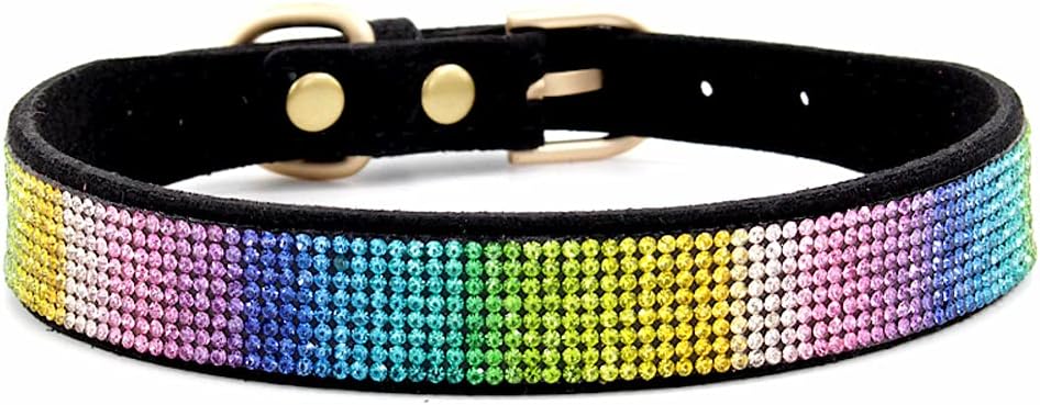 Serijoars Small Dog Collar with Rhinestone Crystal Diamond Colorful Bling Girl Puppy Cat Collars (M, Black2)